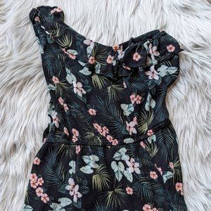 Aeropostale Juniors Hibiscus and Leaf Romper - One Shoulder Sleeve / Size Small